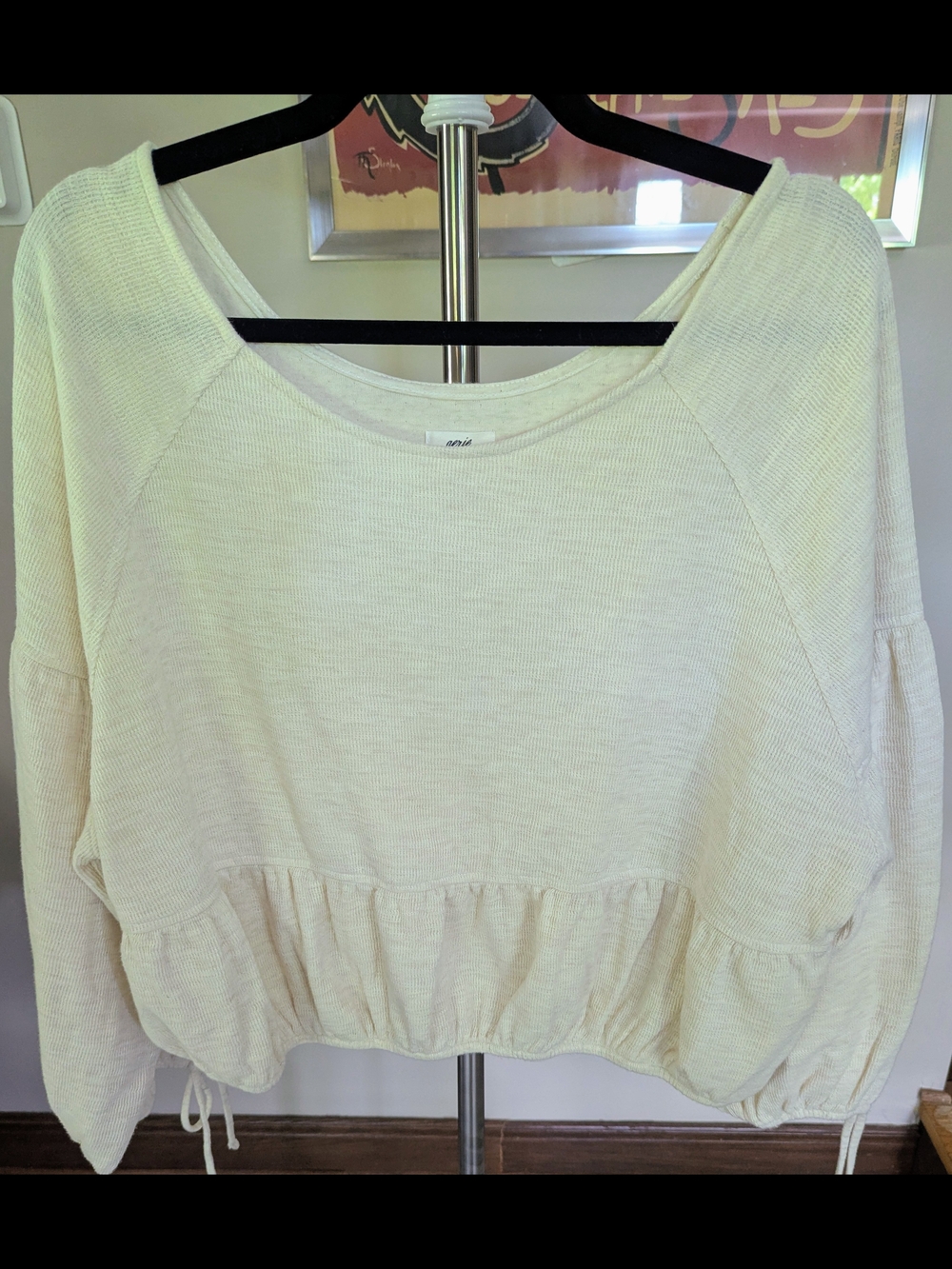 aerie Cream Cropped Waffle-Knit Sweatshirt